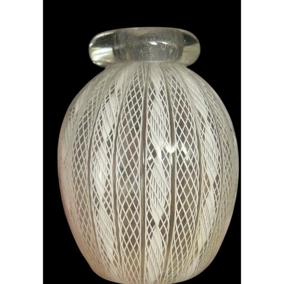 Vintage Murano Venetian Glass White Latticino Adventurine 2 7/8" Miniature Vase - Picture 3 of 8